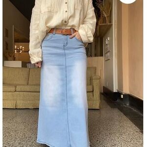 Light Blue Denim Maxi Skirt